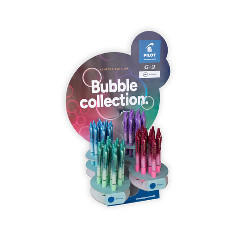 PILOT BUBBLE COLLECTION ESPOSITOR PENNA ROLLER A SCATTO TRATTO 0.39 mm LIMITED EDITION FUSTO COLORI ASSORTITI INCHIOSTRO BLU CONF 48 Pz.