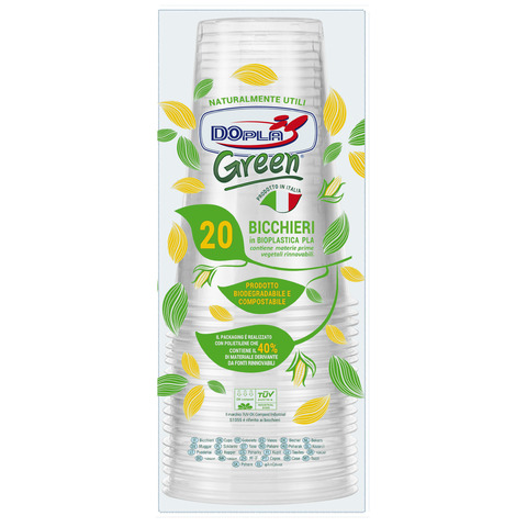 20 Bicchieri birra in PLA 390ml trasparenti Dopla