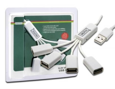DIGITUS SLIM SPIDER HUB USB CON 4 PORTE USB-A 2.0 A CODA CON CAVETTI WHITE