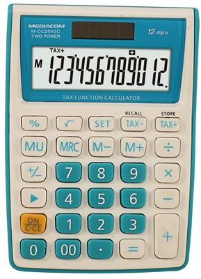 MEDIACOM DC2663C CALCOLATRICE DA TAVOLO 12 CIFRE ALIMENTAZIONE BATTERIA/SOLARE VARI COLORI