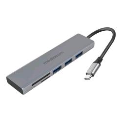 MEDIACOM MD-C302 HUB USB-C 3XPORTE USB 3.0 CARD READER SD MICROSD ALLUMINIO
