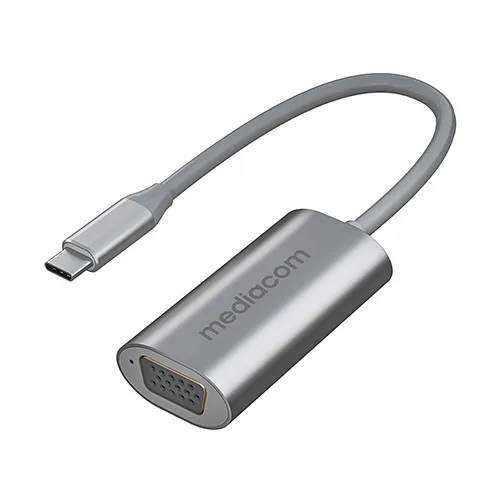 MEDIACOM MD-C307 ADATTATORE VIDEO DA USB-C MASCHIO A VGA 15 PIN FEMMINA SUPPORTO 1920 x 1200 (WUXGA) A 1 VIA IN ALLUMINIO ARGENTO