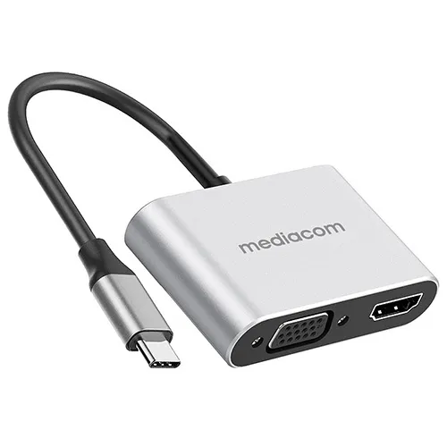 MEDIACOM MD-C308 ADATTATORE VIDEO DA USB-C MASCHIO A HDMI 19 PIN TIPO A FEMMINA - VGA 15 PIN FEMMINA ARGENTO