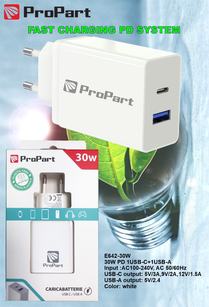Caricabatteria 30 Watt PD USB-C + A Modello …
