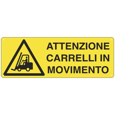 Cartello segnalatore - 35x12,5 cm - ATTENZIONE CARRELLI …
