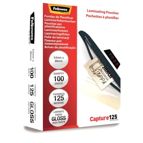 Pouches Capture125 - 54x86 mm - 2x125 micron - Fellowes - scatola 100 pezzi