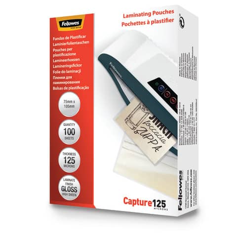 Pouches Capture125 - 75x105 mm - 2x125 micron - Fellowes - scatola 100 pezzi
