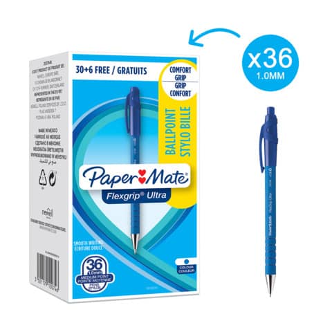 Penna a sfera a scatto Flexgrip Ultra - punta 1,0mm - blu - Papermate - conf. 30+6 pezzi