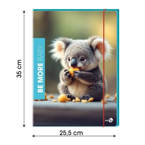 BE MORE BABY CARTELLINA A 3 LEMBI IN CARTONCINO PLASTIFICATO 350X255X10 mm CHIUSURA CON ELASTICO TONDO FANTASIE ASSORTITE CONF 6 Pz.
