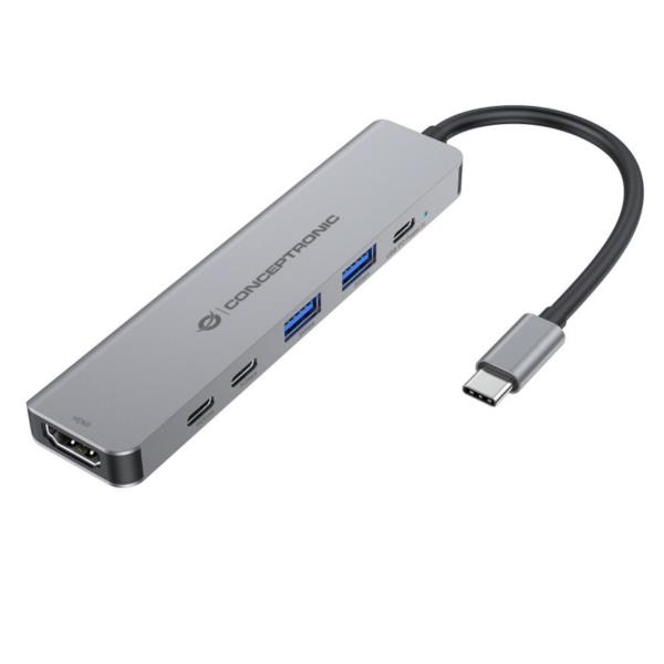 Conceptronic DONN33G, Cablato, USB 3.2 Gen 1 (3.1 Gen 1) Type-C, 100 W, Argento, 5 Gbit/s, 4K Ultra HD
