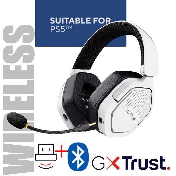 Trust GXT 493PS Carus Cuffie wireless per PS5, Con cavo e senza cavo, 20 - 20000 Hz, Gaming, 280 g, Auricolare, Bianco