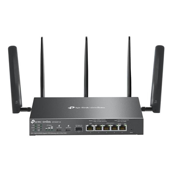 TP-LINK OMADA ER706WP-4G ROUTER 4G LTE WI-FI 6 DUAL BAND SWITCH 4 PORTE 1GbE 5 ANTENNE ESTERNE DESKTOP NERO