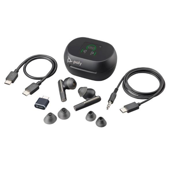 Poly Voyager Free 60+ - True wireless earphones con microfono - in-ear - Bluetooth - eliminazione rumore attivata - jack 3,5 mm, USB-A tramite adattatore Bluetooth - nero carbonio - Certificato per stanze Zoom
