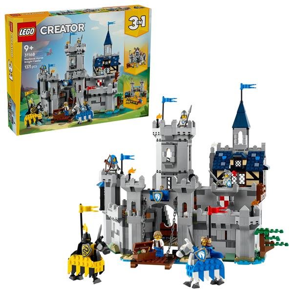 LEGO CREATOR 3 IN 1 CASTELLO DEL CAVALIERE MEDIEVALE TRASFORMABILE IN SCENA DI TORNEO O IN VILLAGGIO CON 6 MINIFIGURE
