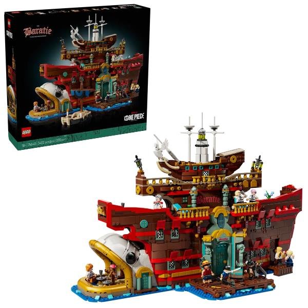 LEGO ONE PIECE BARATIE RISTORANTE GALLEGGIANTE MODELLO DA ESPOSIZIONE CON INTERNI DETTAGLIATI E 10 MINIFIGURE