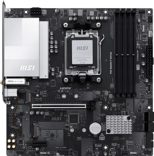 MSI PRO B840M-P WIFI6E, AMD, Socket AM5, AMD Ryzen 7000 Series, AMD Ryzen 8000 Series, AMD Ryzen 9000 Series, Socket AM5, DDR5-SDRAM, 256 GB