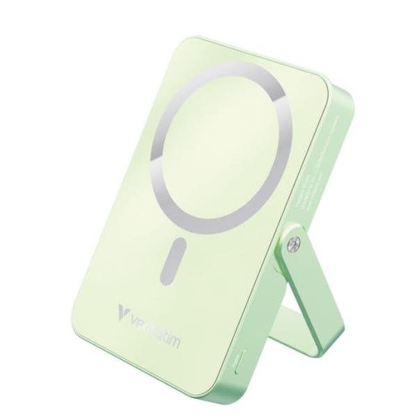 VERBATIM POWER BANK MAGNETICO CON SUPPORTO 10.000mAh MAG SAFE RICARICA WIRELESS 15 W PD USB-C 20 W VERDE