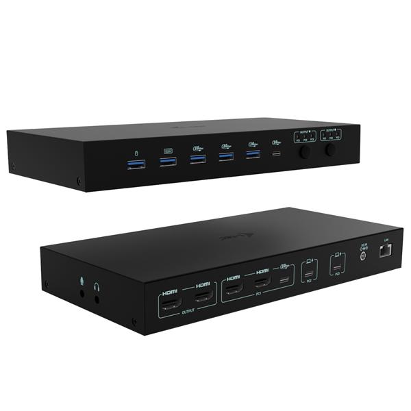 i-tec USB-C KVM Dock PRO for Three Hosts, Dual Video, with 2x Power Delivery, max 92W, Cablato, USB 3.2 Gen 1 (3.1 Gen 1) Type-C, 92 W, 3,5 mm, 10,100,1000 Mbit/s, Nero