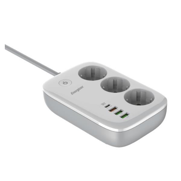 ENERGIZER MULTIPRESA 3 SCHUKO + 3 USB + 1 USB-C WI-FI 2.4GHz CONTROLLABILE TRAMITE APP PROTEZIONE DA SOVRATENSIONE INTERRUTTORE CAVO 2 MT BIANCO
