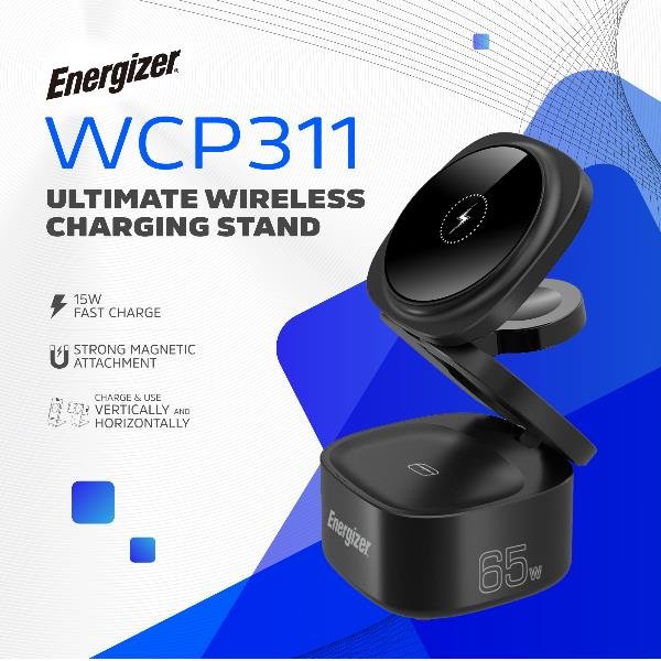ENERGIZER WCP311 CARICABATTERIE WIRELESS 4 IN 1 STAND 65 W 1 PORTA USB-A 1 PORTA USB-C NERO