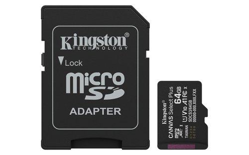 KINGSTON CANVAS SELECT PLUS 64GB microSDXC A1/Video Class V10 / UHS-I U1 / Class10 UHS-I Adattatore da microSDXC a SD in dotazione