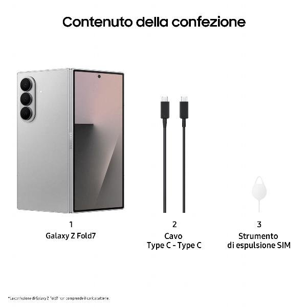 Samsung Galaxy Z Fold7 Smartphone AI, RAM 12GB, 512GB, Display 6,5?/8?, Camera 200MP, Batteria a lunga durata, Silver Shadow, 20,3 cm (8?), 12 GB, 512 GB, 200 MP, Android 16.0, Argento