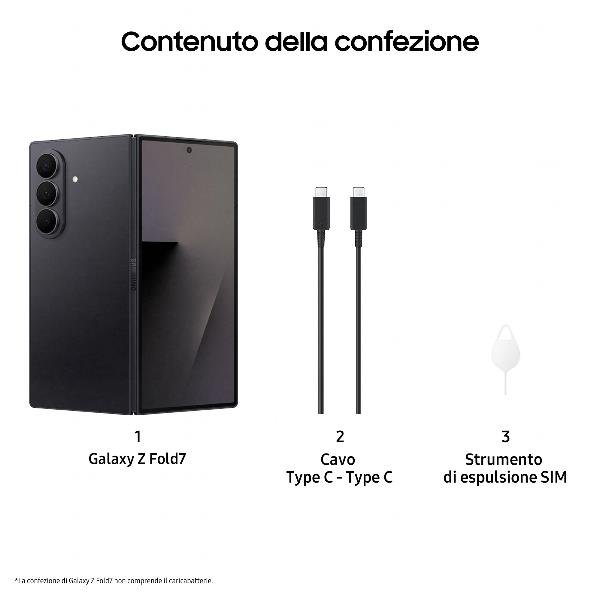 Samsung Galaxy Z Fold7 Smartphone AI, RAM 12GB, 256GB, Display 6,5?/8?, Camera 200MP, Batteria a lunga durata, Jetblack, 20,3 cm (8?), 12 GB, 256 GB, 200 MP, Android 16.0, Nero