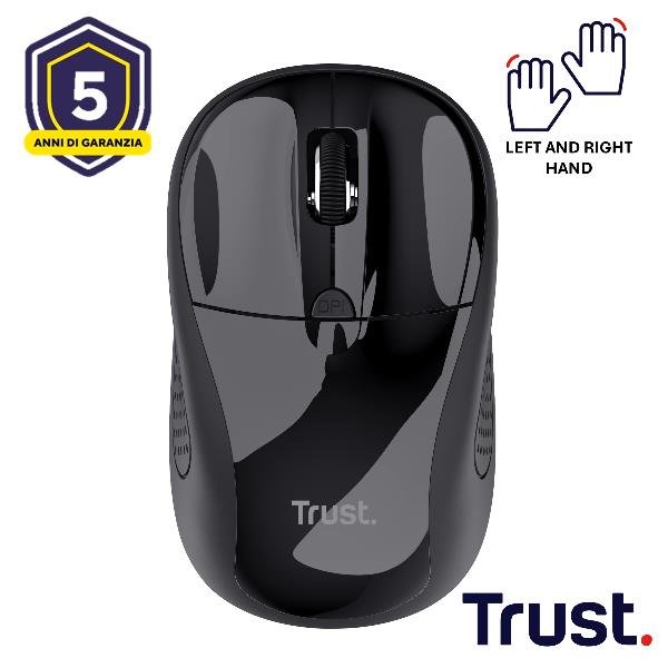 Trust - Mouse - per destrorsi e per sinistrorsi - ottica - 4 pulsanti - senza fili - 2.4 GHz - ricevitore wireless USB - nero