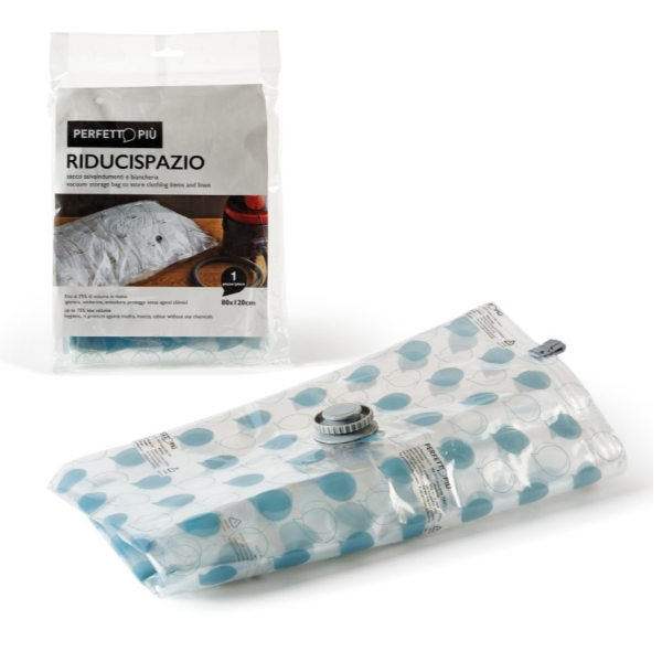 Sacco Riducispazio - chiusura con zip e valvola - 80x120 cm - PPL - trasparente - Perfetto - conf. 1 pezzo