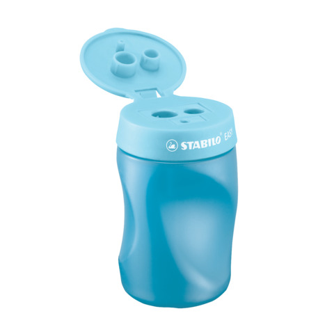 Temperamatite Easy con contenitore - 3 fori - ergonomico - blu - per mancini - Stabilo