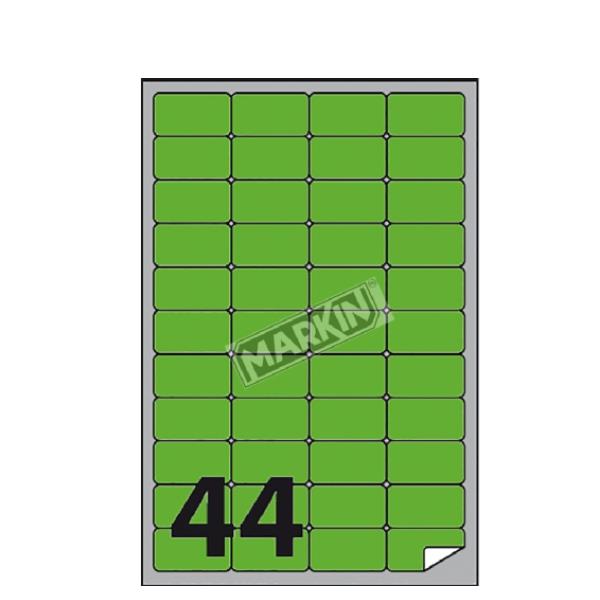 Etichette adesive A/406 - in carta - permanenti - 47,5 x 25,5 mm - 44 et/fg - 100 fogli - verde fluo - angoli tondi - Markin