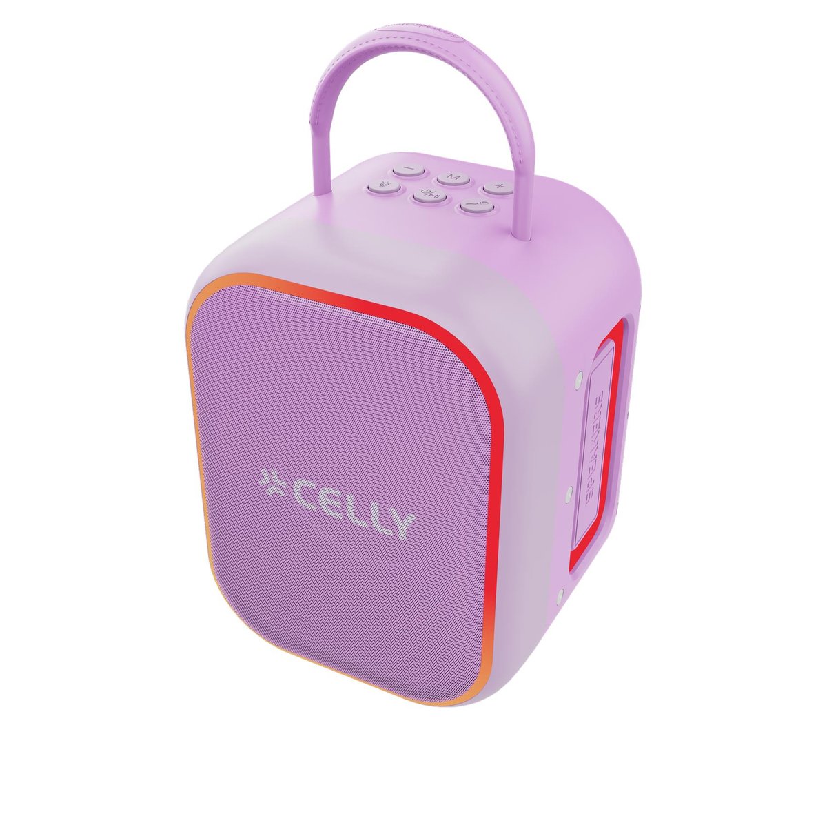 CELLY PARTYKIDS2 SPEAKER WIRELESS 10 W CON 2 MICROFONI WIRELESS CON EFFETTI VOCALI PER BAMBINI LUCI RGB VANO PORTAMICROFONI SUL RETRO DELLO SPEAKER VIOLA