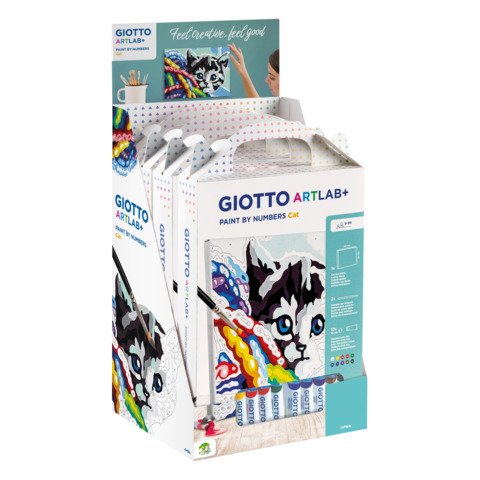GIOTTO ART LAB NUMBER CAT KIT CREATIVO CON TELA NUMERATA 10 TUBETTI TEMPERE 2 PENNELLI E GUIDA NUMERATA