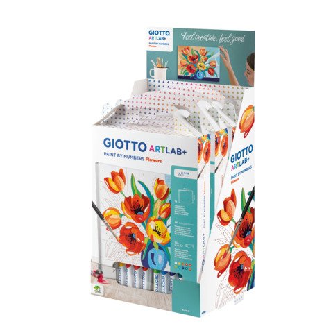 GIOTTO ART LAB NUMBER FLOWERS KIT CREATIVO CON TELA NUMERATA 10 TUBETTI TEMPERE 2 PENNELLI E GUIDA NUMERATA