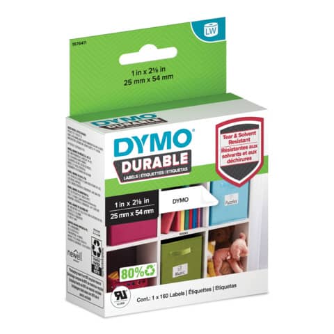 Rotolo 160 etichette LW Durable 1976411 - 25 x 54 mm - PP - bianco - Dymo