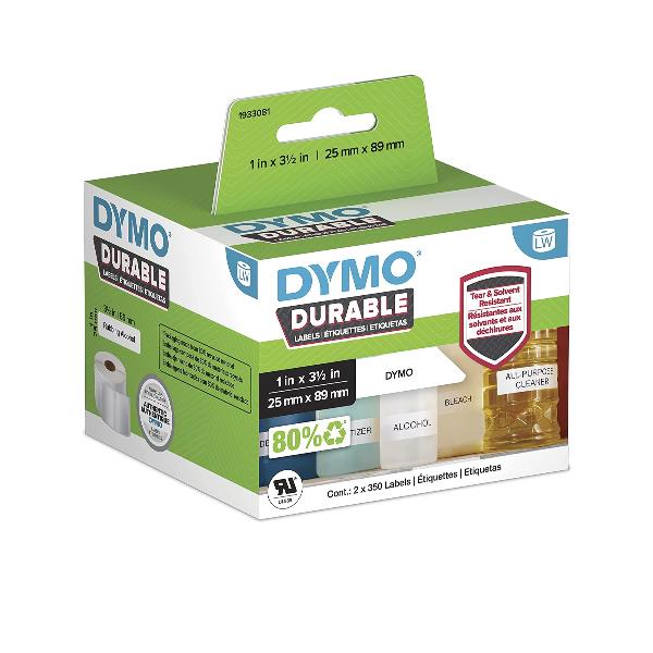 Rotolo 350 etichette LW Durable 1933081 - 25 x 89 mm - PP - bianco - Dymo - conf. 2 rotoli