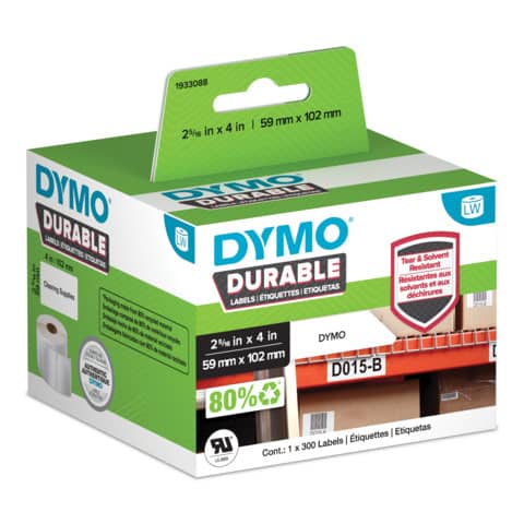 Rotolo 300 etichette LW Durable 1933088 - 59 x 102 mm - PP - bianco - Dymo