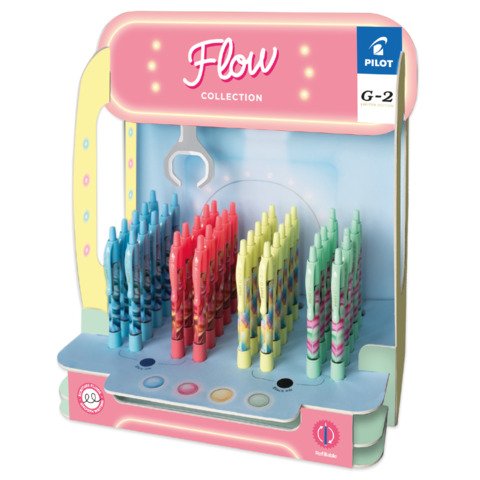 PILOT G-2 FLOW ESPOSITORE PENNA ROLLER A SCATTO TRATTO 0.7 mm FUSTO COLORI ASSORTITI INCHIOSTRO NERO E BLU CONF 48 Pz.