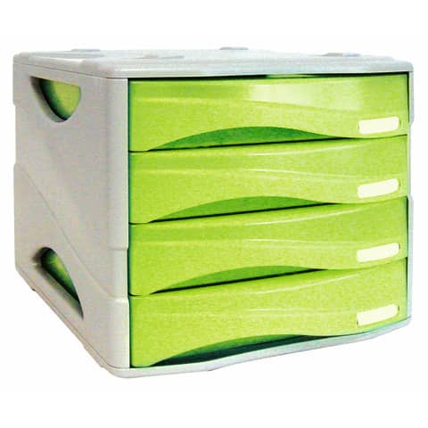 Cassettiera Smile - 29 x 38 x 25,5 cm - 4 cassetti da 5 cm - grigio/verde trasparente - Arda