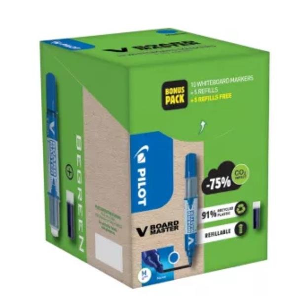 PILOT GREENPACK PENNARELLO RICARICABILE PER LAVAGNE VBOARD PUNTA TONDA 2.3/6 mm BLU CON F 10 Pz. + 10 REFIL