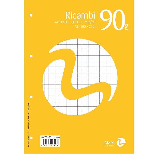 BE MORE RICAMBI NON RINFORZATI 90 GR 150X210 mm A5 40 FOGLI A QUADRETTI 0Q BIANCO