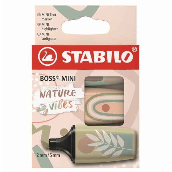STABILO BOSS MINI NATUREVIBES EVIDENZIATORE PUNTA A SCALPELLO 2/5 mm COLORI ASSORTITI CONF 3 Pz.