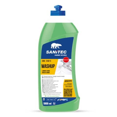 Sanitec - Detergente - liquido - flacone - 1 L - limone verde - professionale - concentrato - verde (pacchetto di 6)