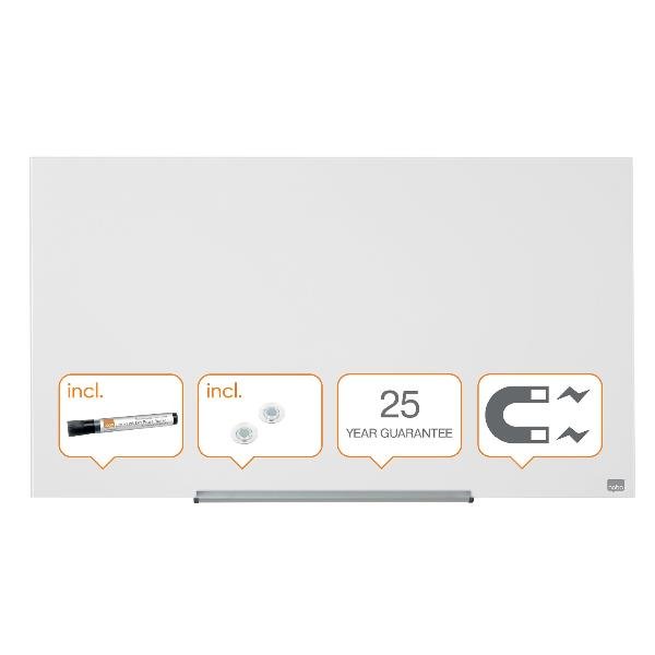 Nobo Diamond - Lavagna bianca - montabile a parete - 1264 x 711 mm - vetro temperato - magnetica - bianco