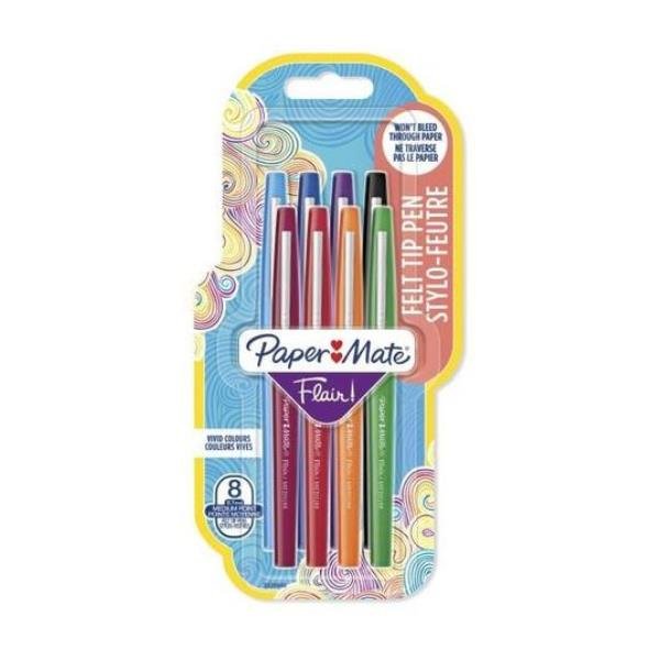 Paper Mate FLAIR ORIGINAL - Penna punta in fibra - colori assortiti - inchiostro base acqua - 1 mm - medio (pacchetto di 8)