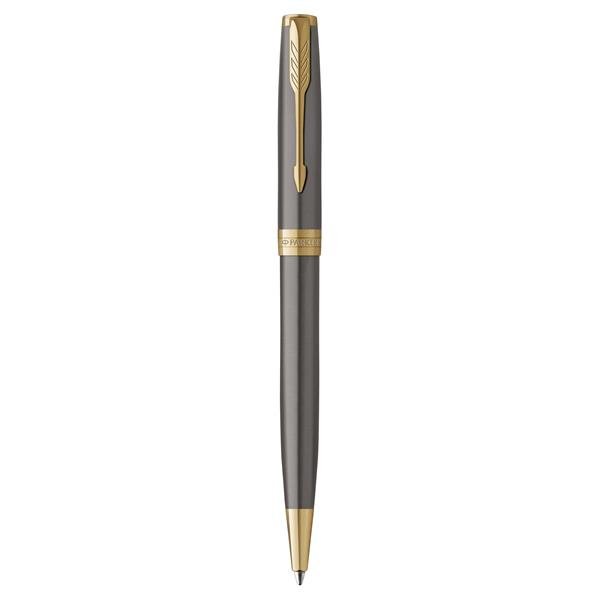 PARKER SONNET PENNA A SFERA PUNTA M FUSTO LACCATO GRIGIO CON PENNINO DORATO INCHIOSTRO NERO CONFEZIONE REGALO