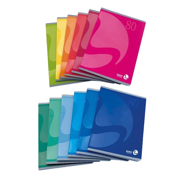BE MORE COLOR 80 QUADERNO PUNTO METALLICO 80GR 150X210 mm A5 40 FOGLI A QUADRETTI 5M COLORI ASSORTITI CONF 12 Pz.