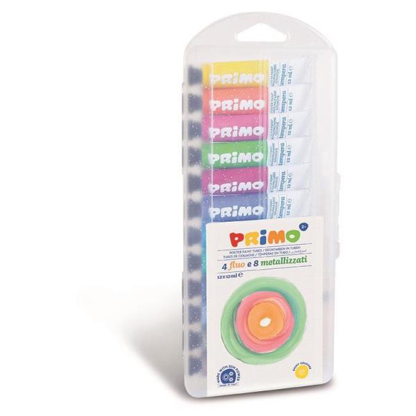 Tempera in tubetto - 12 ml - fluo / metal - Primo - scatola 12 pezzi