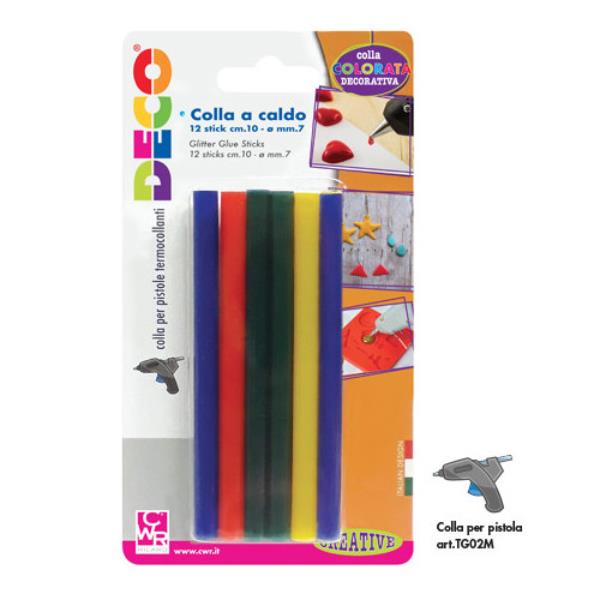 Colle stick per pistole mini - colori assortiti - ø 7 mm - lunghezza 10 cm - Deco - conf. 12 pezzi