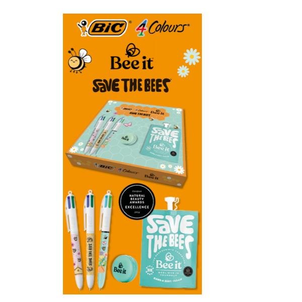 Cofanetto Save The Bees BIC conf. 3 penne 4 Colours® + crema mani e corpo Bee It + cofanetto - 303440